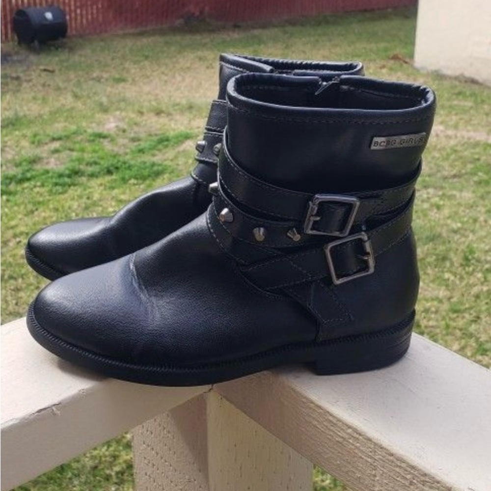 BCBGirls Black Double-Buckle Ankle Booties